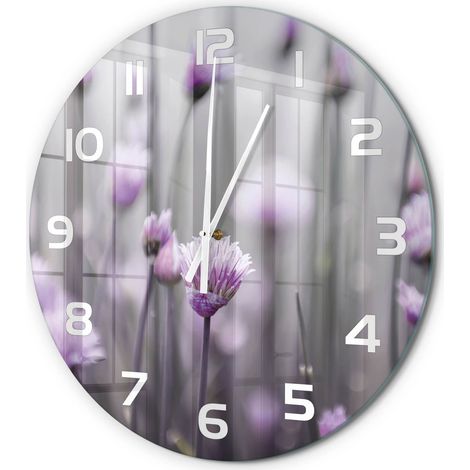 Horloge Murale Ronde Décoration Maison Verre Trempé Style Contemporain Fleurs de ciboulette fi 60 cm (1/5)