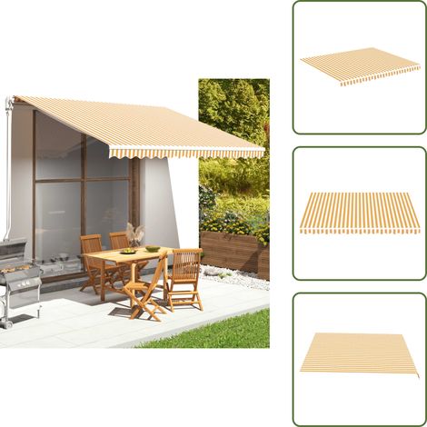 Tissu de remplacement pour auvent Jaune et blanc 4x3,5 m - Tissu D'ombrage - Auvent De Jardin - Toile D'extérieur - Protection Solaire - Parasol De Terrasse (1/5)