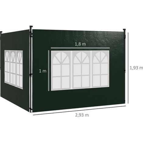 Ensemble de 2 panneaux latéraux pour tonnelles 3x3 et 3x6, imperméables, avec fenêtres, vert foncé