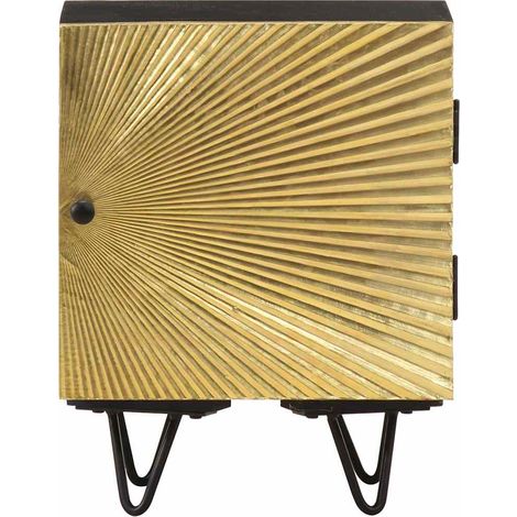 Table de Chevet, Table de nuit, pour Chambre Salon Couloir, avec front en laiton 40x30x50cm Manguier massif OIB1632E (1/5)