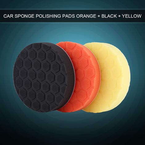 3 tampons de polissage éponge 150mm (6 pouces) pour polish voiture - kit orange noir jaune (1/5)