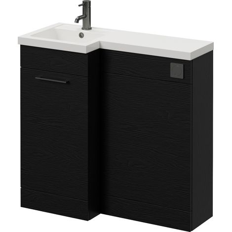 Napoli 390 Nero Oak 900mm Single Door Vanity Unit Toilet Suite with Left Hand Square Lucia Basin - 900mm - Gunmetal Grey 160mm HandleWithout Kingston Toilet Pan