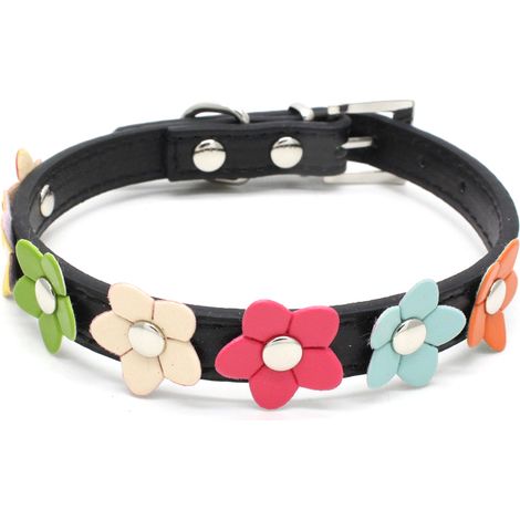 Collier Pour Chien Rose En Cuir Pu Avec Nœud Strass Et Fleur - Ajustable 27-33 Cm - Lot De 1 (1/5)