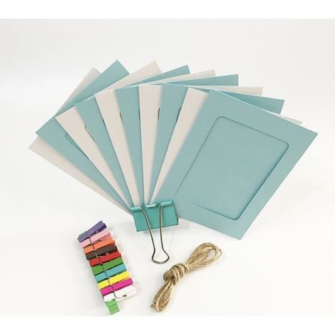 Cadre photo - Blue and white - 6in - Carton coloré - Clips en bois - Décoration moderne