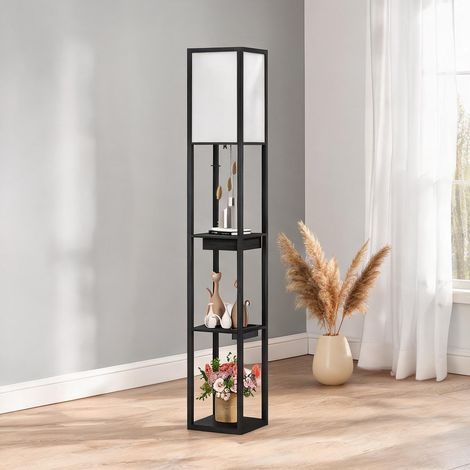 Lampadaire en bois 3 étagères avec USB et prise 159 cm (1/5)