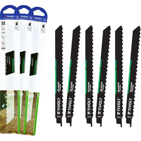 • Lot de 6 lames Sabre, spécial Elagage, Bois Verts, attache universelle, L230mm (1/3)