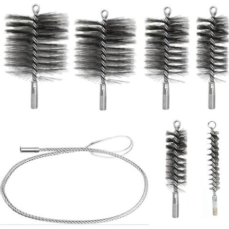 5-teiliges Set zur Kaminreinigung (Igel-Reinigungsset), Metallbürste, Schornsteinreinigung für Pelletöfen, Reinigung von Heizkörperhüllen, Reinigung von Ofenrohren und Rostentfernung (1/5)
