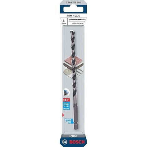 BOSCH broca hormigon hex-5 bosch 10x100x150 , Broca PRO HEX-5
Para taladros/atornilladores de impacto, Para taladros/atornilladores, Para atornilladores de impacto
PRO HEX-5
Dura h