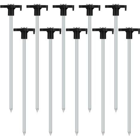 Lot de 10 piquets de tente stables - Piquets de tente résistants aux tempêtes - Piquets de tente en acier - Piquets de tente stables - Pour sols durs - Forêt - Herbe - Sol sable - Noir (1/5)