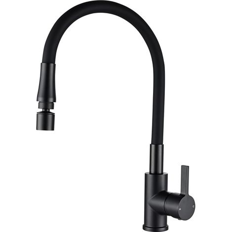Black Flexible Silicone Kitchen Tap, Single Lever 1 Hole Monobloc Dual Function Sink Mixer (1/5)