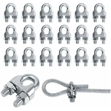 Pair 20 pièces M3 pince en acier inoxydable serre-câble serre-câble serre-câble en acier inoxydable serre-câbles en U serre-câble en acier inoxydable pour câble métallique câble en acier cordes en aci (1/4)
