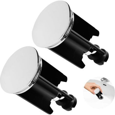 Lot de 2 bouchons de lavabo universels - 40 mm - Chromé - En laiton - Hauteur réglable - Avec caoutchouc - 40 mm - Inoxydable et étanche - Noir (1/4)
