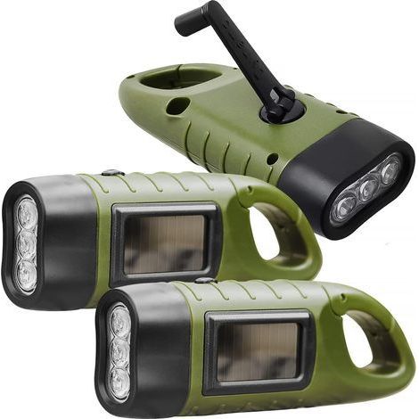 3 Lampes De Poche, Manivelle Dynamo, Panneau Solaire, Plastique ABS, Extérieur Camping Urgence (1/5)