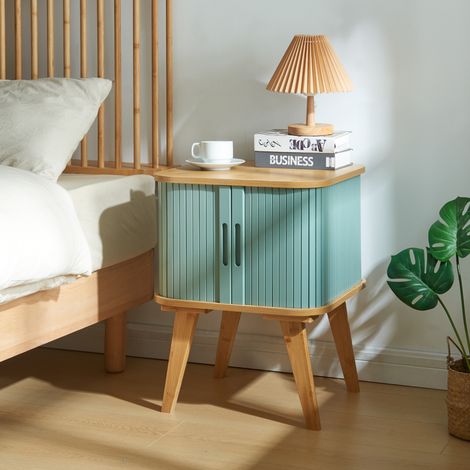 Mesilla de Noche Tysvær 58x45x45cm - Bambú/Azul [en.casa] (1/5)