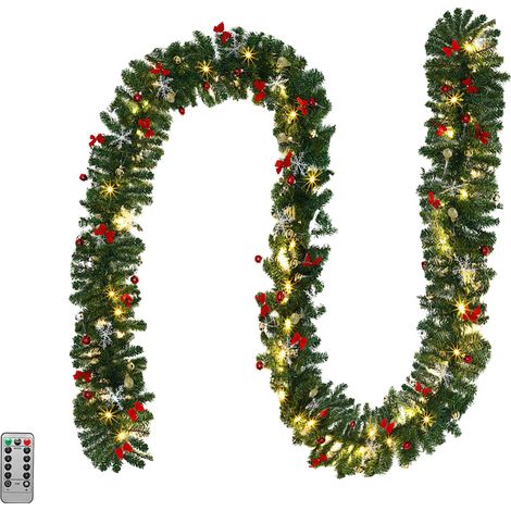 Randaco Ghirlanda natalizia Decorazione natalizia per pareti, caminetti e scale 5 m decorata con 100 LED e ornamenti con telecomandi