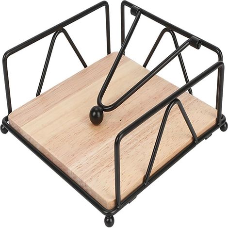 Servethouder - Estructura De Hierro - Tabla Superior De Madera - Diseño Cuadrado Compacto - Negro - 1 Unidad (1/5)