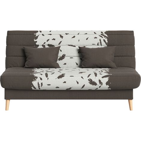 Banquette convertible SOHO clic clac, couchage 130x190 avec rangement intégré + 2 coussins OFFERTS, Taupe à motifs (1/3)
