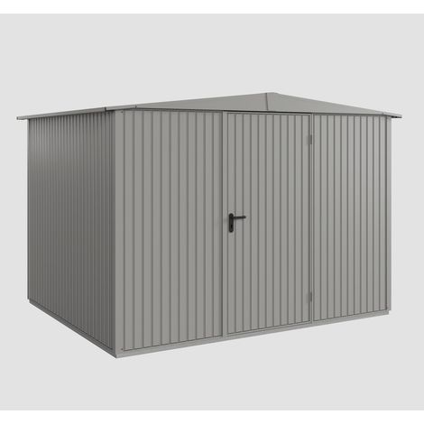 Hörmann Ecostar Metall-Gerätehaus Trend mit Satteldach Typ 3, 324 x 248 cm, graualuminium, 7,2 m², 1-flüglige Tür