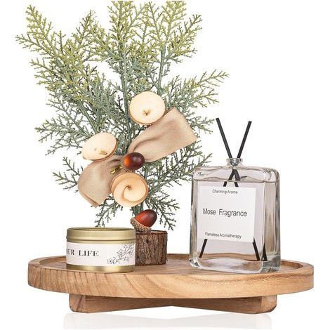 Plateau Décoratif Ronde - Bois - 25 cm - Pour Salle De Bain Cuisine Table De Chevet - 1 Pièce (1/5)
