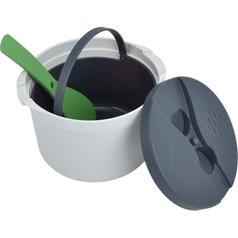 Cuiseur à riz micro-ondes 2L en polypropylène alimentaire, cuillère à riz, couvercle, passoire, cuiseur vapeur, vert (1/5)