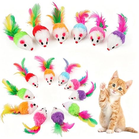 Set of Mouse Toys for Cats, Mice Cat Toy Indoor  Pet Feather Mouse Toy with Rattle Sounds Toy Pets Toys (1/5)