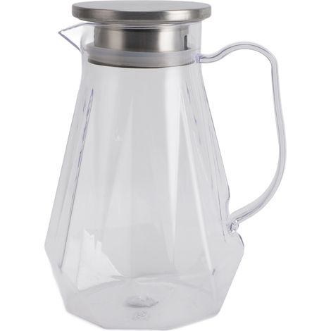Wasserkaraffe mit Deckel und Griff, 1500 ml Wasserkocher aus hitzebeständigem, transparentem Acryl, für Limonade, Milch, Eistee, heiße oder kalte Getränke. (1/5)