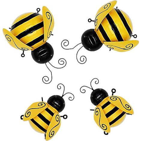 Set mit 4 Bienen-Wanddekorationen für Garten, Terrasse oder Zaun, hängende Skulpturen. (1/5)