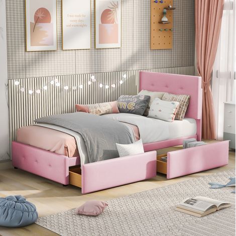 Bett mit Stauraum 90x200 Bettgestell Rosa Samt HAVRYA (1/5)