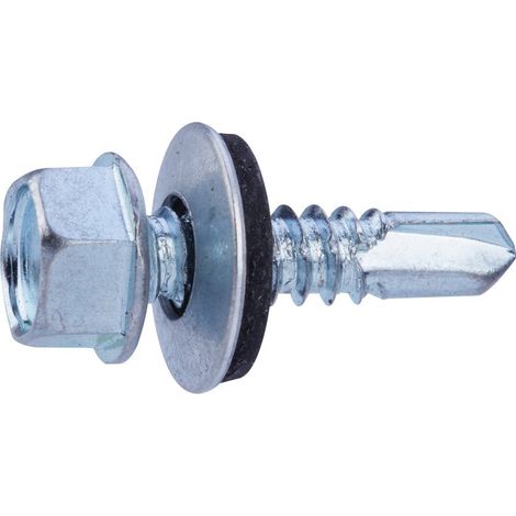Vis tôle - Fixpro - Autoperceuse - Avec rondelle et joint néoprène - Tête hexagonale - Acier zingué - 6,3 x 25 mm - Boîte de 50