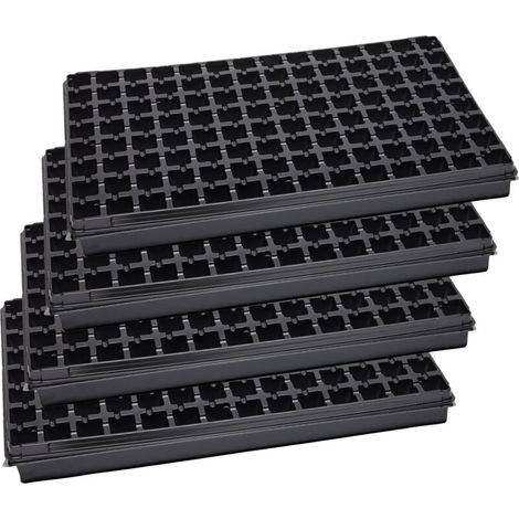 Garronda Bac à Semis, Plateau de Semis 112 Cellules, Mini Serre Interieur pour Germination et Culture, Plaque de semis idéal pour Potager, Bac de Germination avec Drainage Lot de 4 (53x32 cm, Noir) (1/5)