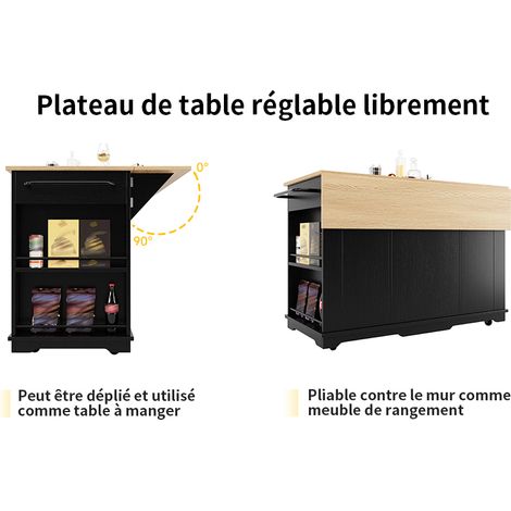Îlot de cuisine noir en MDF et métal avec cloisons amovibles, plateau effet bois et vitrines en verre trempé pour cuisine et salon (1/5)