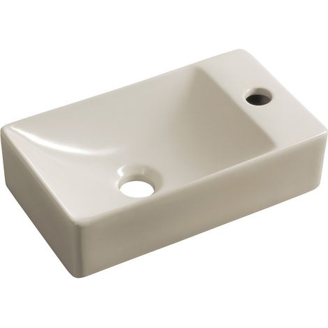 Lavabo en céramique MARGITHA 38x22cm, trou robinetterie à droite, ivoire (1/4)