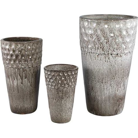 Trio de Grands Vases en Céramique Texturée Gris 40x68cm (1/3)