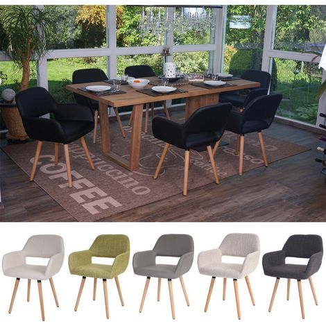 Mendler – Chaise de salle à manger rétro années 50 – Revêtement tissu 100% polyester – Pieds en bois d'hêtre – Accoudoirs – Hauteur d'assise 50 cm (1/5)