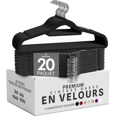 Cintres en Velours avec Barre à Cravate (Noir, Lot de 50) (1/5)