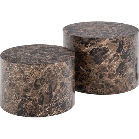 Lot de 2 tables basses 58 et 50 cm aspect marbre marron - DORA (1/5)