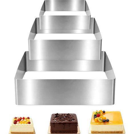 Carré Cercle à Pâtisserie,3 Pièces Cadre Patisserie Rectangulaire 10/15/20 cm,430 Acier Inoxydable,Moule à Gâteau pour la Cuisson et la Préparation des Gâteaux (1/5)