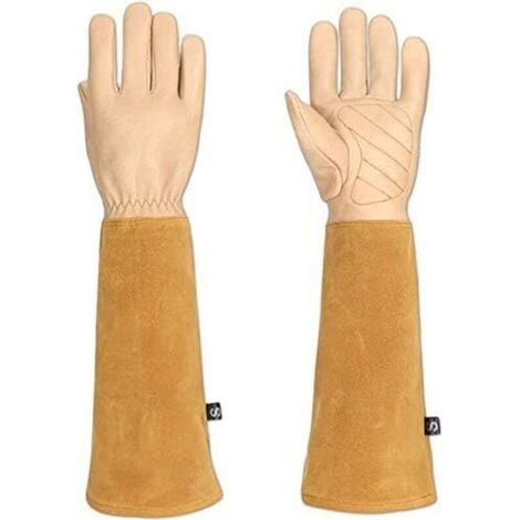 Gants de jardin spécial rosier et épineux pour homme et femme, cuir de chèvre, protègent vos bras jusqu'aux coudes (HCT05) M (1/5)