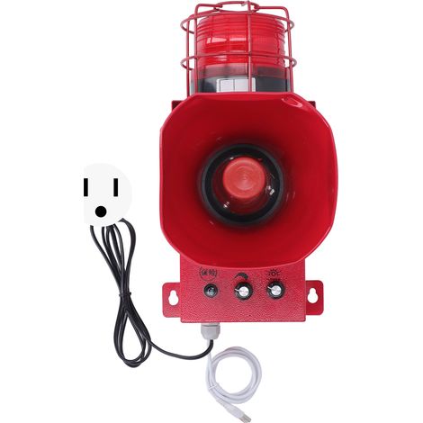 Sirène industrielle alarme extérieure 180dB son lumière klaxon étanche stroboscope d'urgence avertir prise américaine 110V (1/5)