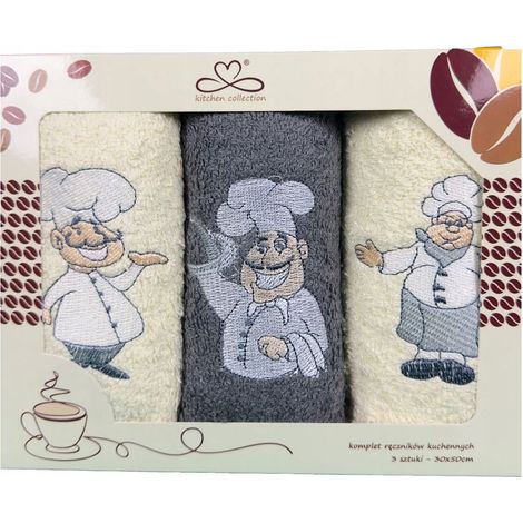 Juego de paños de cocina "Kuchcik" - estampado de chef 30x50 gris c, crudo (1/2)
