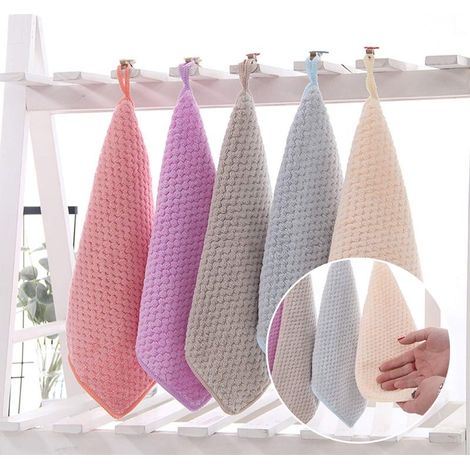 Kleines Handtuch, Handtuch, 5-teiliges Küchenhandtuch-Set, Hängehandtuch aus Korallenvlies, super saugfähig, schnelltrocknend, mit Gürtelschlaufe (1/5)