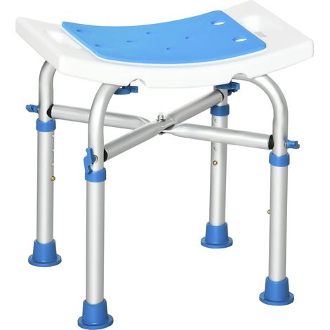 Sedia da doccia per bagno 42,5 x 27 x 44-51,5 cm seduta imbottita regolabile antiscivolo elegante in alluminio blu 210000881