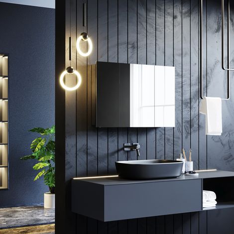 ELEGANT Bathroom Cabinet Triple Mirror Stainless Steel Modern Storage Cupboard Adjustable Shelves 600 x 900 mm Wall Mounted (1/5)