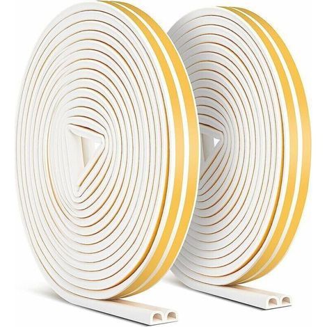 2 Pack 20m Bande de Joint, Miciler Auto-adhésif Anticollision Joint de Porte,Joint d'étanchéité de Porte et Fenêtre pour Anti-intempéries/isolation acoustique - 9mm6mm (Blanc) (1/4)