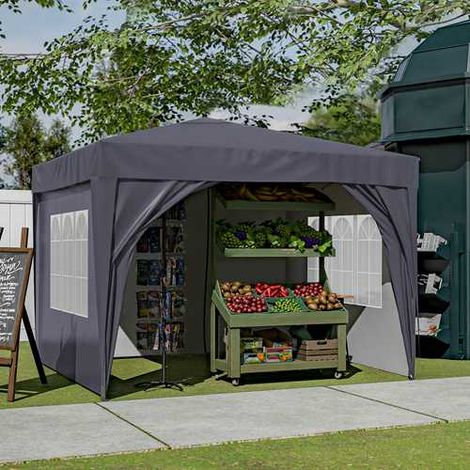 BIRCHTREE Pop Up Gazebo 3X3M with 4 Sides Garden Awning Canopy Party Tent Marquee Outdoor Grey