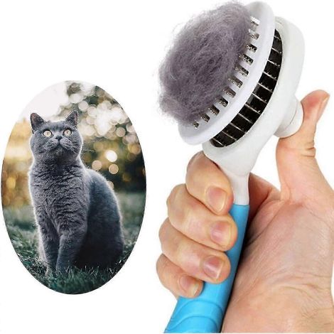 Brosse autonettoyante pour chiens et chats, enlève les poils, masse les animaux, peigne bleu (1/4)