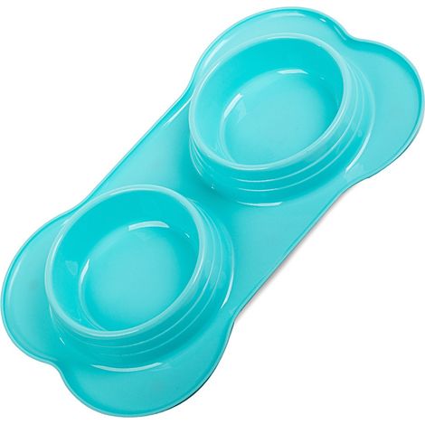 Double bol pour nourriture pour chien/chat 400ml x 2 bleu (1/5)