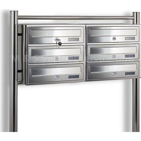 6er Postfach - Doppel Edelstahl Briefkastenanlage 6 fach Standbriefkasten System