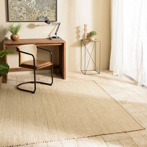 QUENTIN - Tapis rectangulaire 300x400cm en jute et coton couleur beige (1/5)