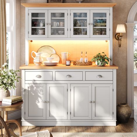 Hochschrank mit RGB-LED, Glastür, verstellbaren Regalen, 140 x 40 x 180 cm OKMYHOME (1/5)